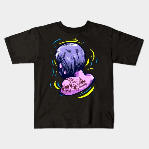 SHY TATTOOED GIRL Kids T-Shirt by khamidfarhan182